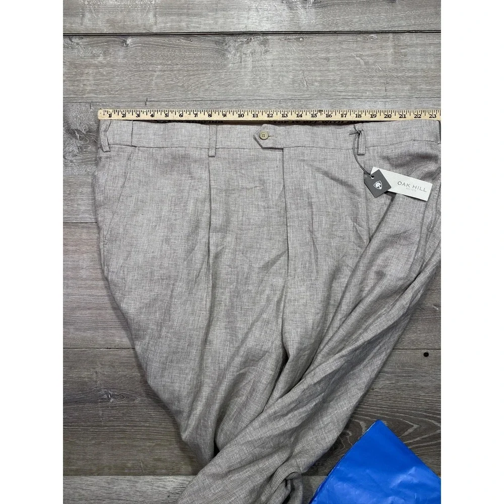 Oak Hill Dress Pants Mens‎ 50x30 Beige Linen Blend Pleated Big & Tall Trousers - Picture 9 of 12